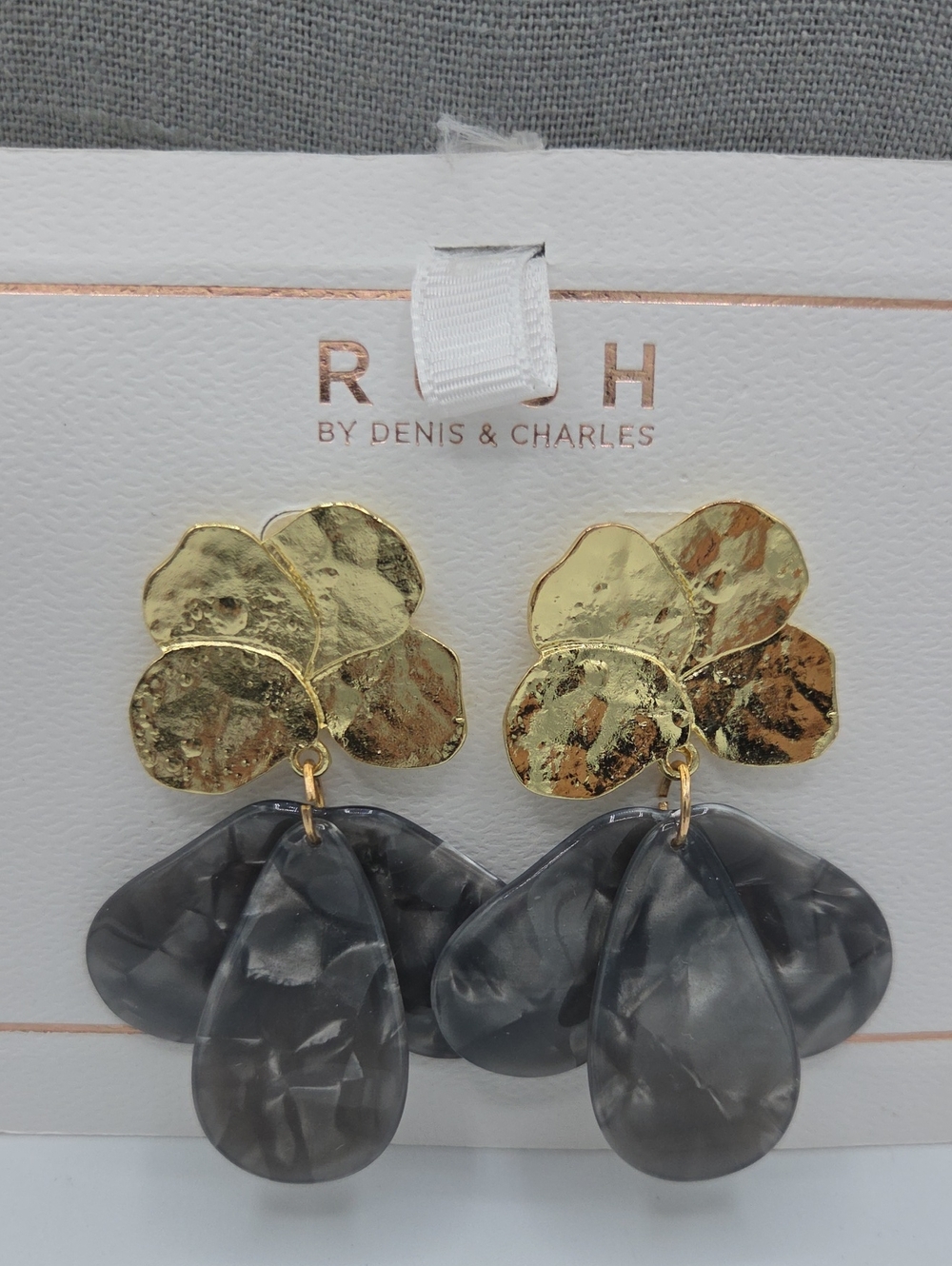 5 for $25! RUSH by Denis & Charles Gold Tone Gray Marbled Drop Earrings